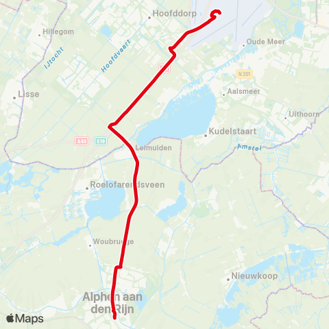 R-net Alphen aan den Rijn - Schiphol Airport map