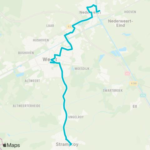 Arriva Nederweert via Weert - Stramproy map