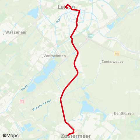 R-net Leiden Centraal - Zoetermeer map