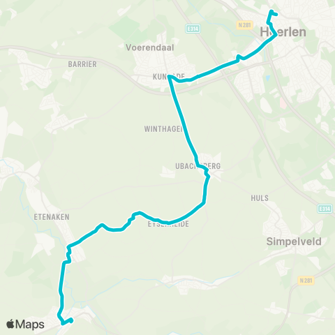 Arriva Gulpen via Ubachsberg - Heerlen map