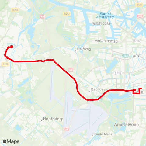 R-net Haarlem Station - Amsterdam Station Zuid map