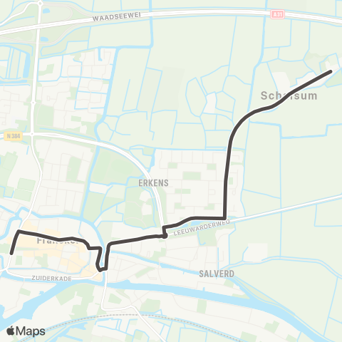 Arriva Schalsum - Franeker, Voorstraat map