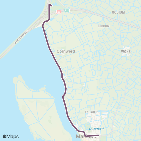 Arriva Makkum, Botterstraat - Kop Afsluitdijk map