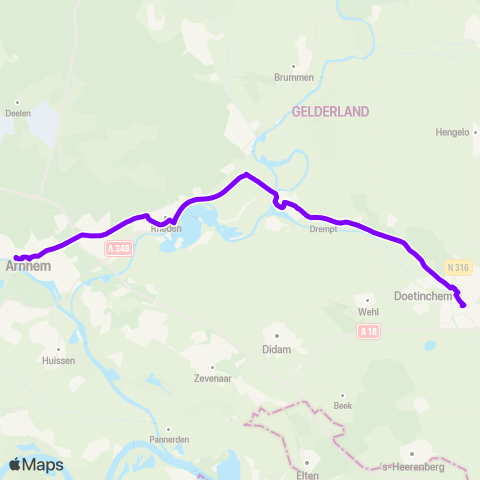 Arriva Arnhem via Rheden - Doetinchem map