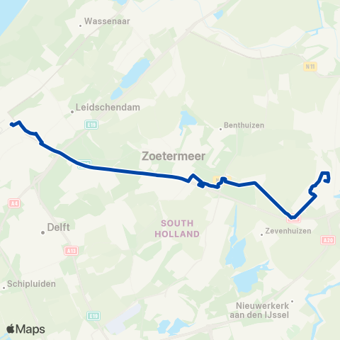 Arriva Waddinxveen via Moerkapelle - Den Haag Centraal map