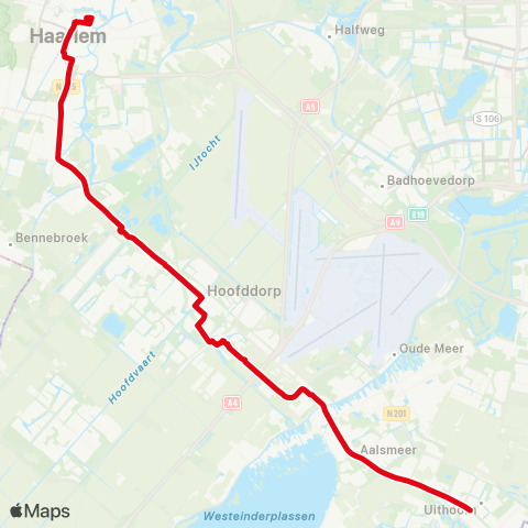 R-net Haarlem Station - Uithoorn Busstation map