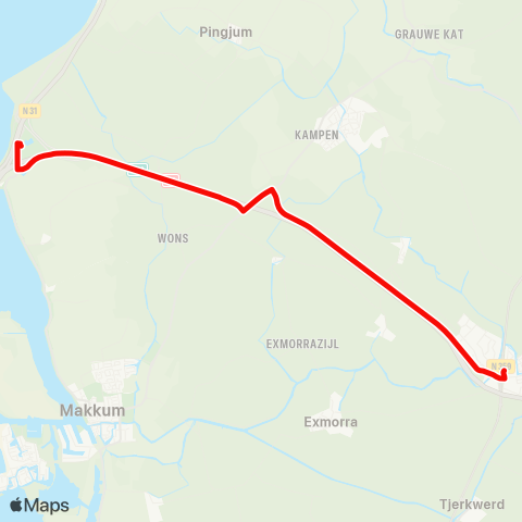 Arriva Kop Afsluitdijk - Bolsward, Busstation Twibaksdyk map