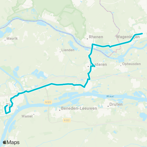 Arriva Tiel via Ochten - Wageningen map