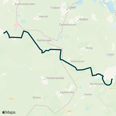 Arriva Drachten via Veenhuizen - Assen map