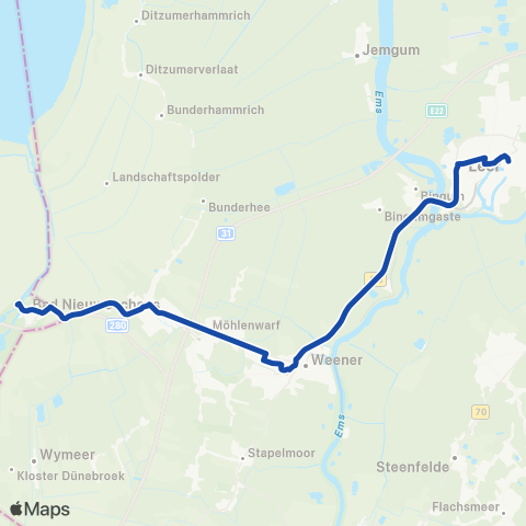 Arriva Stopbus i.p.v. trein Bad Nieuweschans <-> Leer (Ostfriesl) map