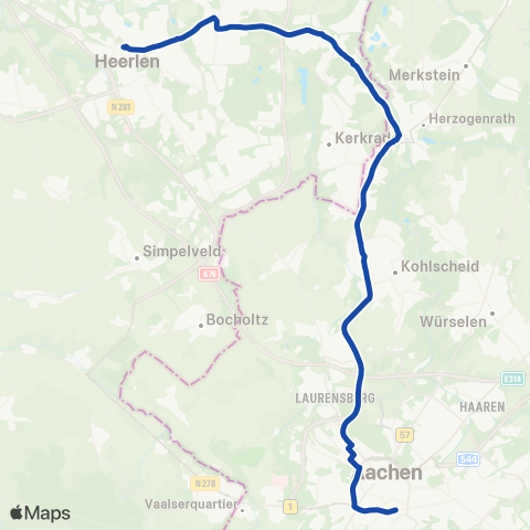 Arriva Stopbus i.p.v. trein Aachen Hbf <-> Heerlen map