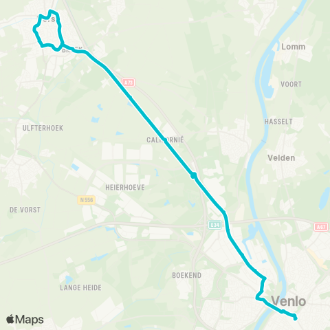 Arriva Venlo via Greenport - Horst map