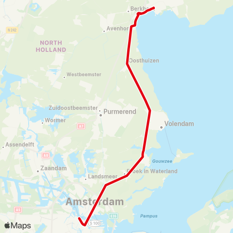 R-net Amsterdam Noord via Edam - Hoorn map