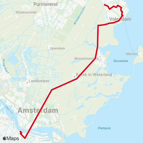 R-net Amsterdam Noord via Volendam - Edam map