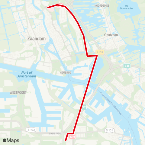 R-net Amsterdam Sloterdijk - Zaandam ZMC map