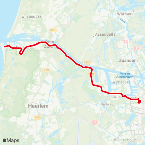 R-net IJmuiden aan Zee - Amsterdam Sloterdijk map