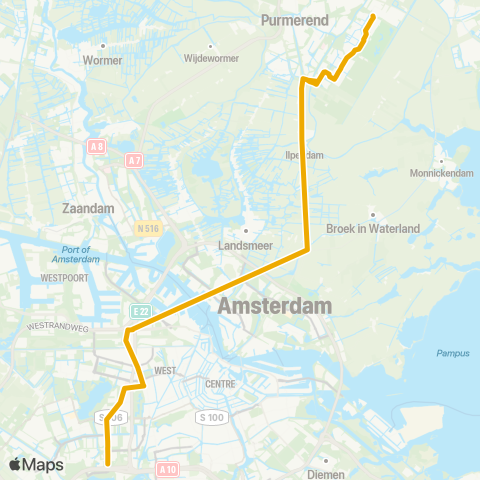 EBS Amsterdam Slotervaart via Sloterdijk - Purmerend map