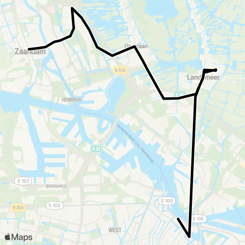 EBS Amsterdam Centraal via Oostzaan - Zaandam map