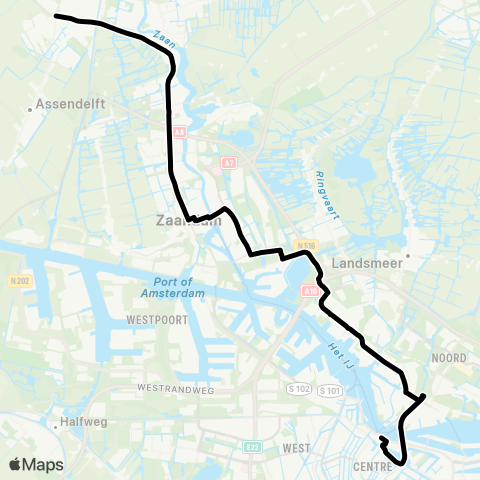 EBS Amsterdam Centraal via Zaandam - Krommenie map