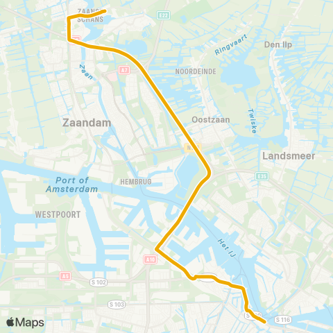 EBS Zaanse Schans - Amsterdam Centraal map