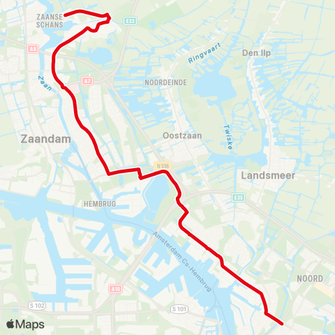 R-net Zaandam Zaanse Schans - Amsterdam Centraal map