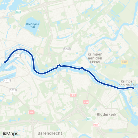 Waterbus Rotterdam, Erasmusbrug - Kinderdijk map