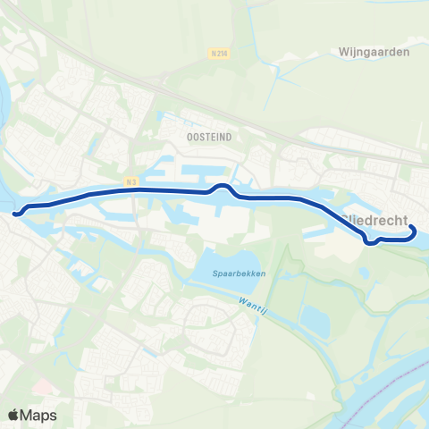 Waterbus Dordrecht, Merwekade - Sliedrecht, Middeldiep map