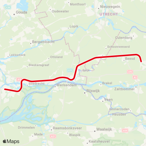 R-net Dordrecht <-> Gorinchem ST7100 map