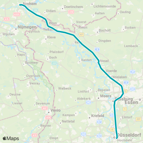 VIAS Arnhem Centraal <-> Dusseldorf Hbf ST20000 map