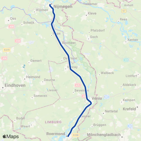 Arriva Roermond - Nijmegen map