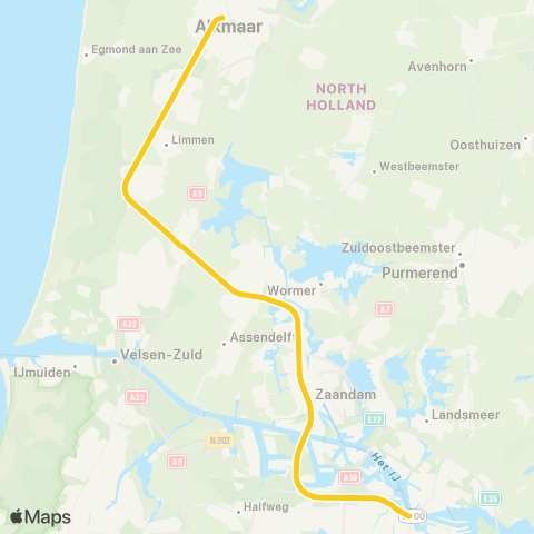 NS Stopbus ipv trein Amersfoort Centraal <-> Amsterdam Centraal map