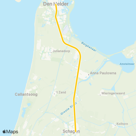 NS Taxibus ipv trein Anna Paulowna <-> Den Helder map