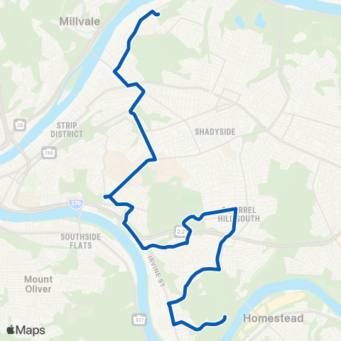 PRT Lawrenceville-Hazelwood map