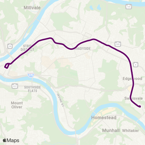 PRT East Busway-All Stops map