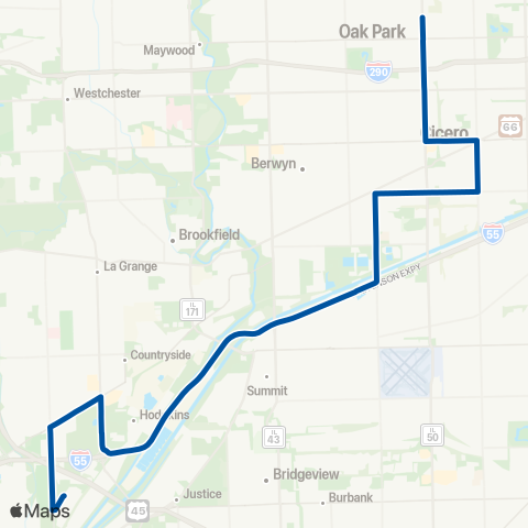 Pace Green Line Cicero CTA - UPS Hodgkins map