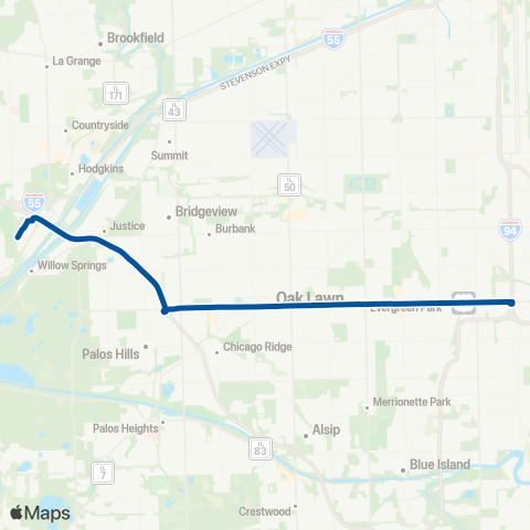 Pace 95th Red Line - UPS Hodgkins Limited map