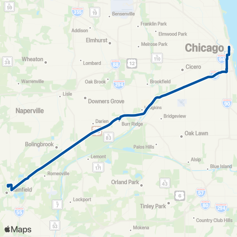 Pace Plainfield-East Loop Express map