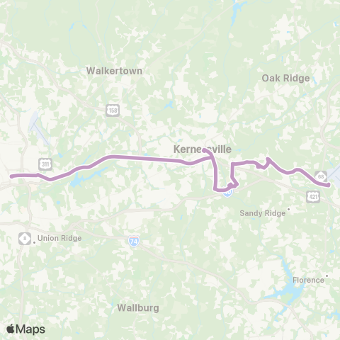 Piedmont Authority for Regional Transportation (PART) Kernersville Express map