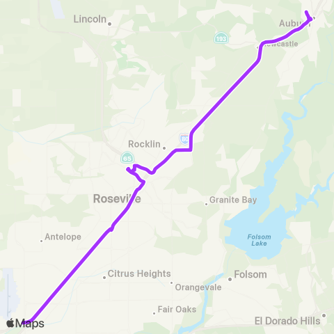 Placer County Transit Auburn to Light Rail (Watt / I-80) map