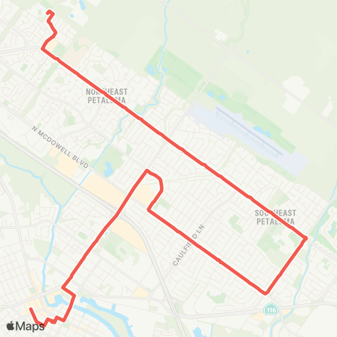Petaluma Transit Casa Grande High & Kenilworth Junior High map