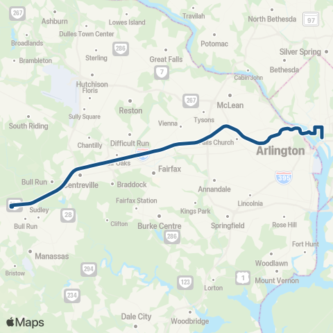 OmniRide Manassas Washington DC Express map
