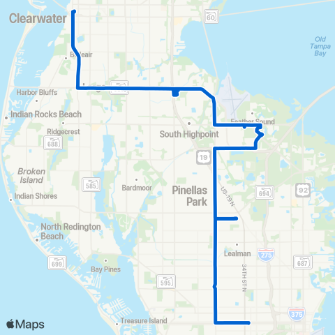 PSTA 52 Limited Stops map