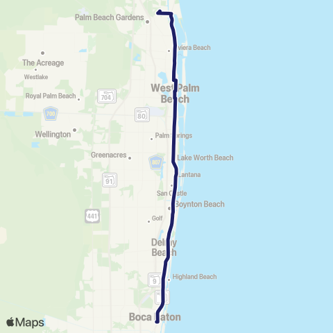 Palm Tran PBG - Boca via US-1 map