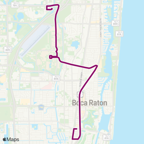 Palm Tran Boca Raton-Tri-Rail Shuttle via FAU map