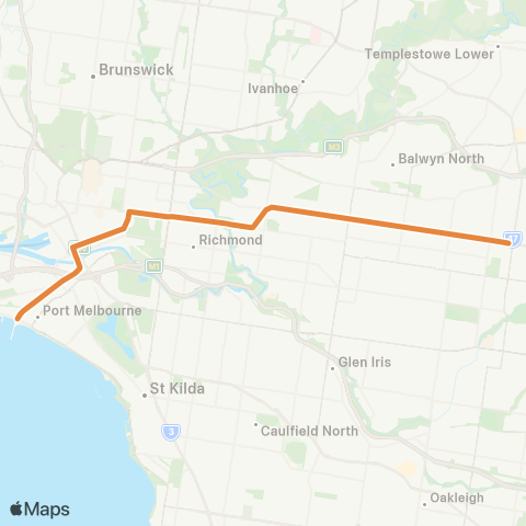 Yarra Trams Port Melbourne - Box Hill map