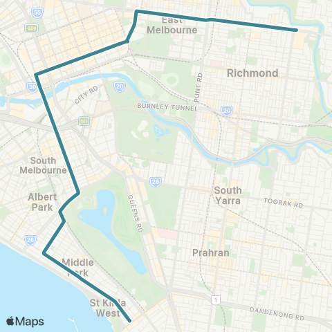 Yarra Trams St Kilda (Fitzroy St) - Victoria Gardens map