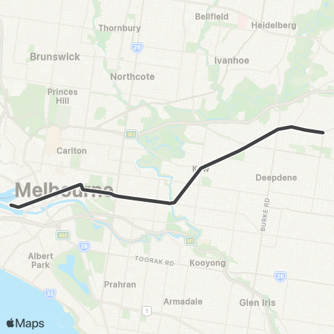 Yarra Trams Victoria Harbour Docklands - N Balwyn map