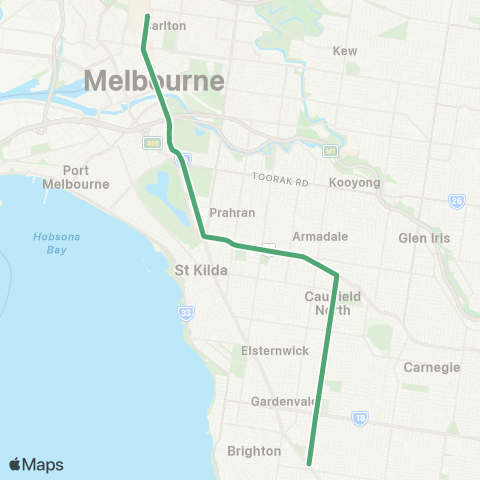 Yarra Trams Melbourne University - East Brighton map