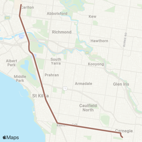 Yarra Trams Melbourne University - Carnegie map