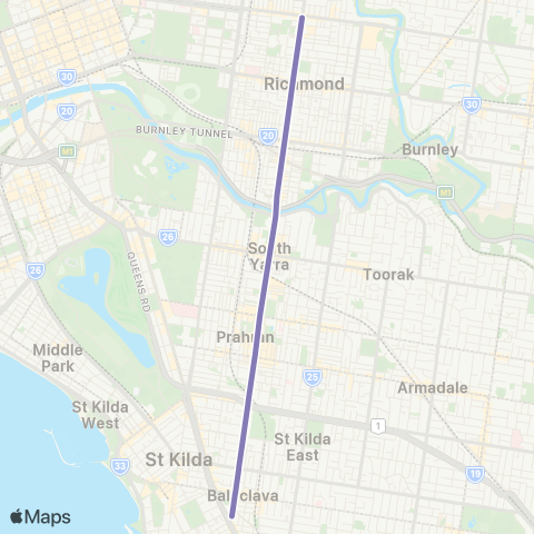 Yarra Trams Balaclava via Prahran - North Richmond map